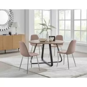 Image of Furniture Box Santorini Brown Round Dining Table and 4 Cappuccino Corona Silver Leg Chairs