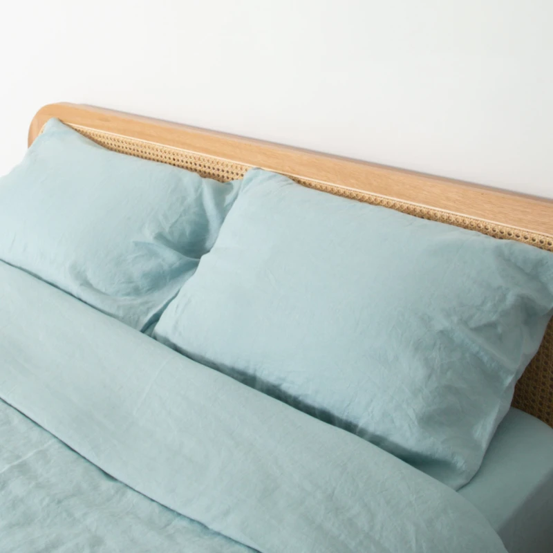 Image of Native Natural Aqua Pair Of 100% Linen Pillowcases in Blue Blue Unisex