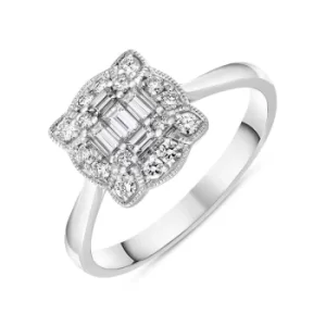 Image of 18ct White Gold Diamond Baguette Cut Vintage Style Cluster Ring