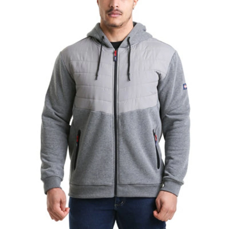 Image of Lee Cooper Workwear Lee Cooper Workwear Men Quilted Hooded Sweat Jacket in Grey Size: large Grey L Male 5050217309156