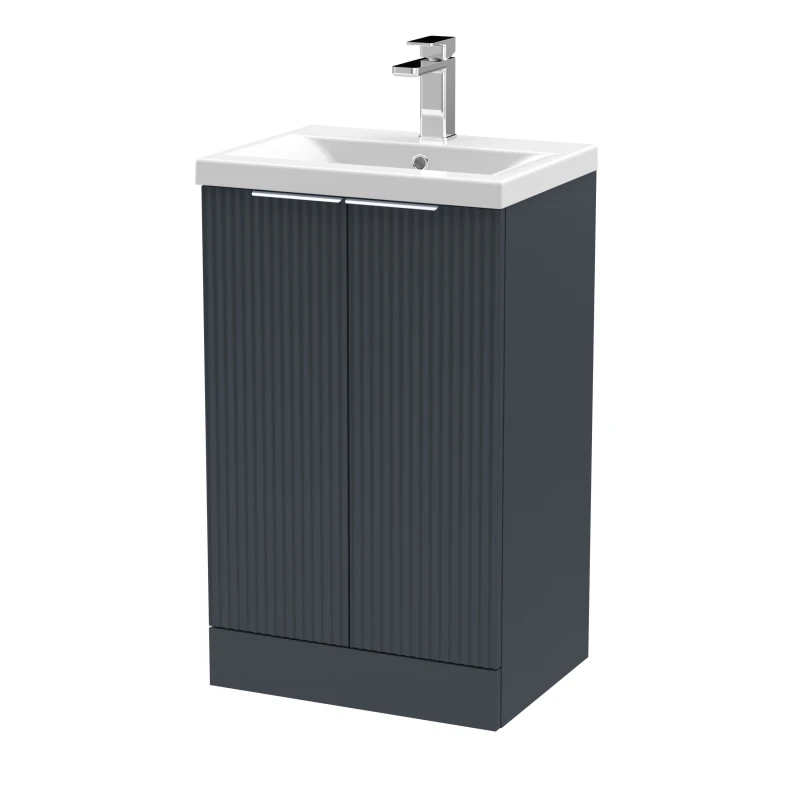 Image of Balterley Fluted Front Floor Standing 2 Door Vanity Basin Unit 500mm - Dark Grey Grey Unisex