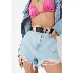 Image of Missguided Western Gold Buckle Belt - Black