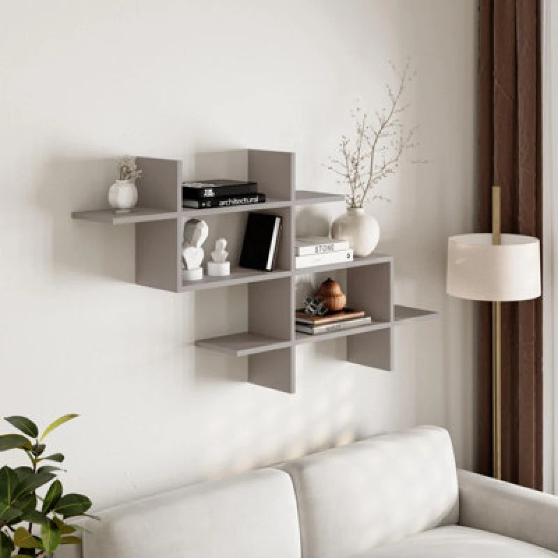 Image of Decortie Halic 3 Tiers Wall Mounted Shelf Modern Floating Bookcase Mocha Grey 150Cm