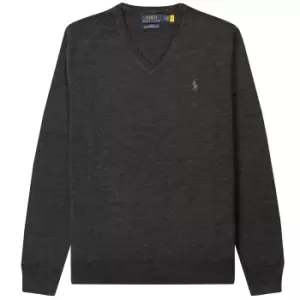 Image of Polo Ralph Lauren Slim Fit Washable Wool V-Neck Sweater Dark Granite Heather