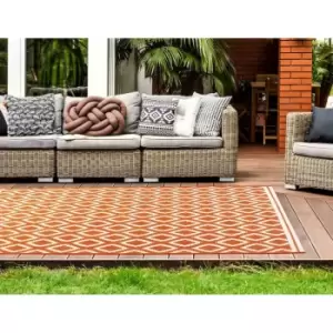 Image of Terrace Diamond Modern Geometric Flatweave Outdoor Rug in Terracotta 80 x 150cm (2'6'x5'0')