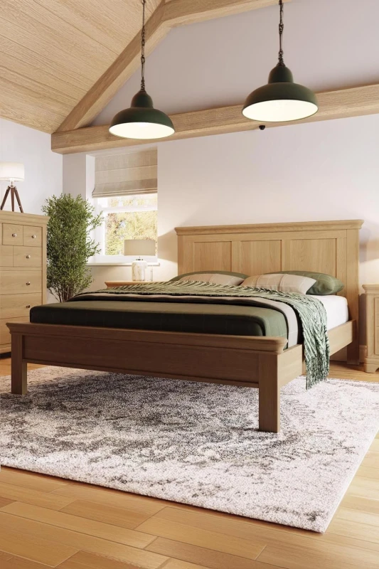 Image of FWStyle FWStyle Solid Oak Bed Frame UK King Size 5FT Low Natural Oak Finish in Brown Brown King Unisex 5056413118639