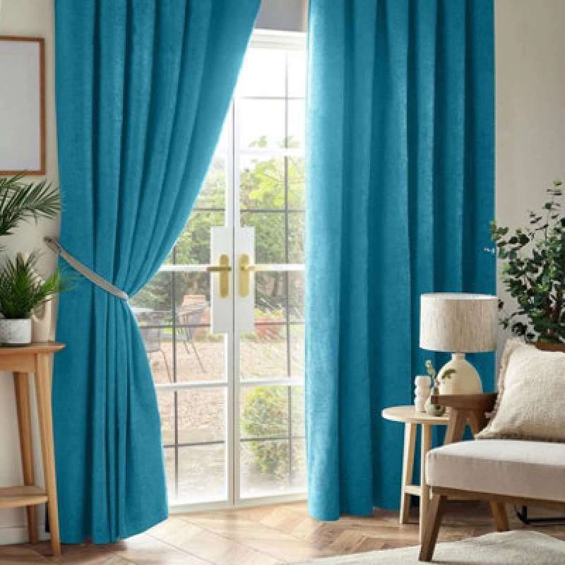 Image of Luxury Living Chenille Blackout Pencil Pleat Top Curtains 117Cm X 137Cm Teal