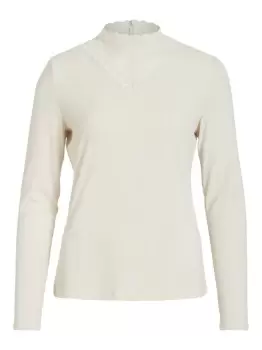 Image of VILA High Neck Upper Lace Top Women Beige; Yellow