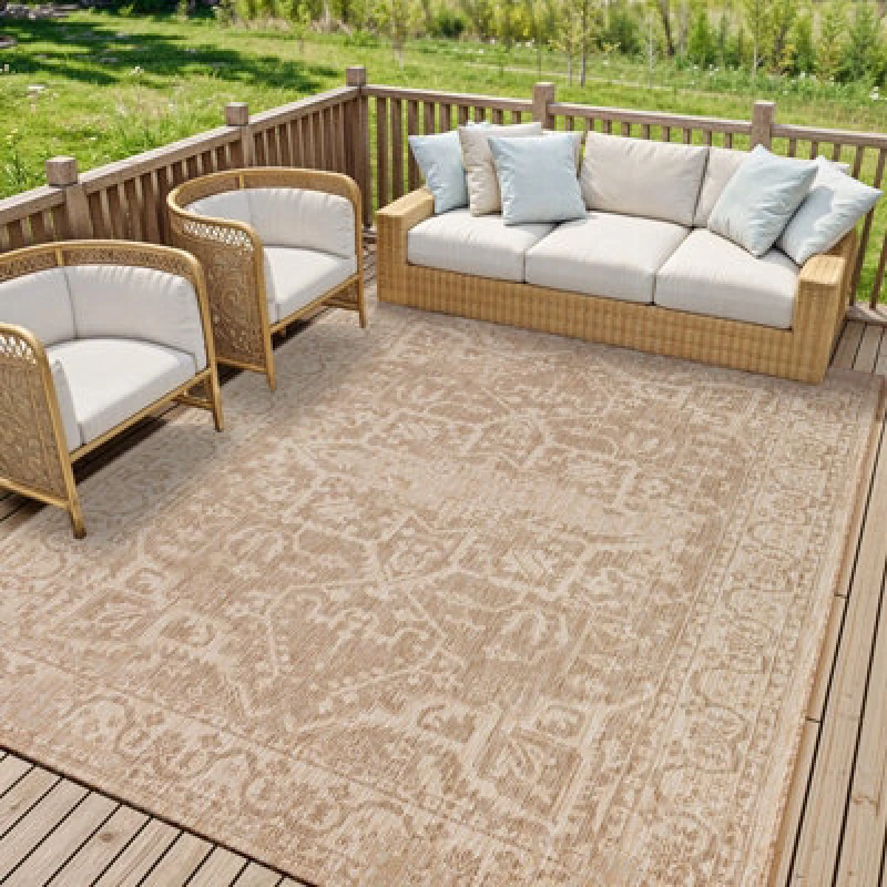 Image of Livabliss In- & Outdoor Oriental Jute-Look Brown Gena Area Rug 160 X 213cm - Easy To Clean, Perfect For Balcony, Kitchen Or Dining Room