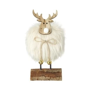 Image of Fluffy White Deer On Wooden Stand