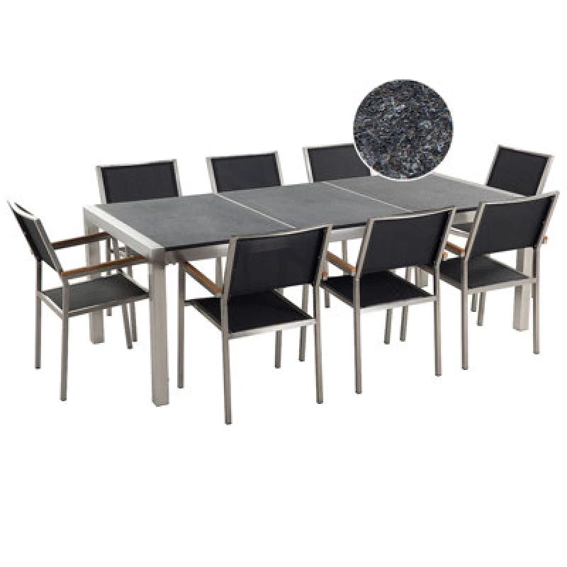 Image of Beliani Garden Dining Set 8 Seater Grosseto Triple Plate Granite Flamed Black