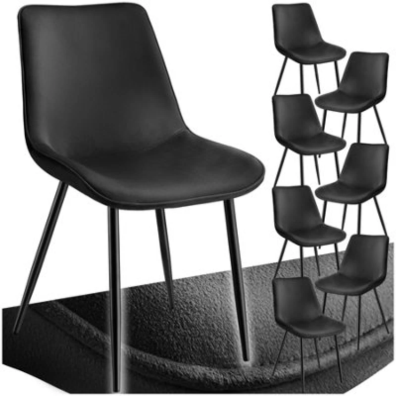 Image of Tectake Set Of 8 Dining Chair Monroe - Padded, Velvet Look, Ergonomic Seat, Black Steel Legs - Black