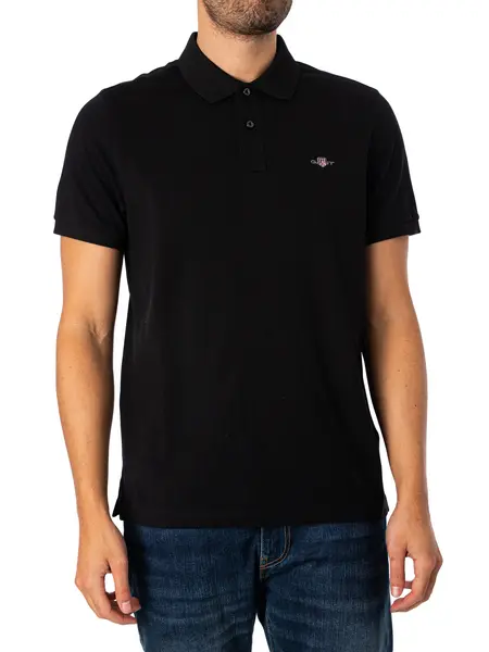 Image of Gant Regular Shield Pique Polo Shirt Black M