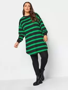 Image of Yours Oversized Long Sleeve Throw On Stripe Dress - Green/Black, Blue, Size 16, Women