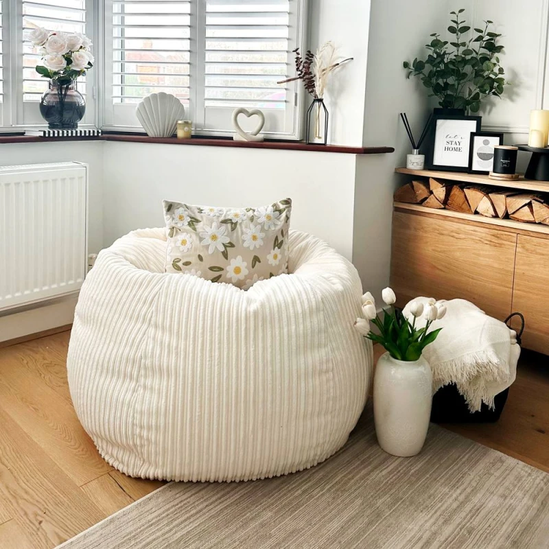 Image of rucomfy Beanbags rucomfy Jumbo Cord Slouchbag - Indoor Classic Bean Bag for Adults in Ivory Ivory Unisex