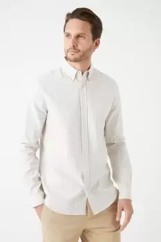 Image of Ecru And Stone Long Sleeve Stripe Oxford Shirt