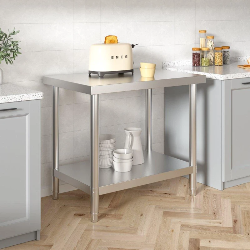 Image of Kabinet UK 90cm 2 Tier Kitchen Stainless Steel Table Silver unisex One size