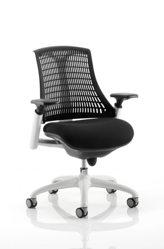 Image of Flex Flex Task Operator Chair White Frame Black Fabric Seat With Black Back With Arms FLW01BK