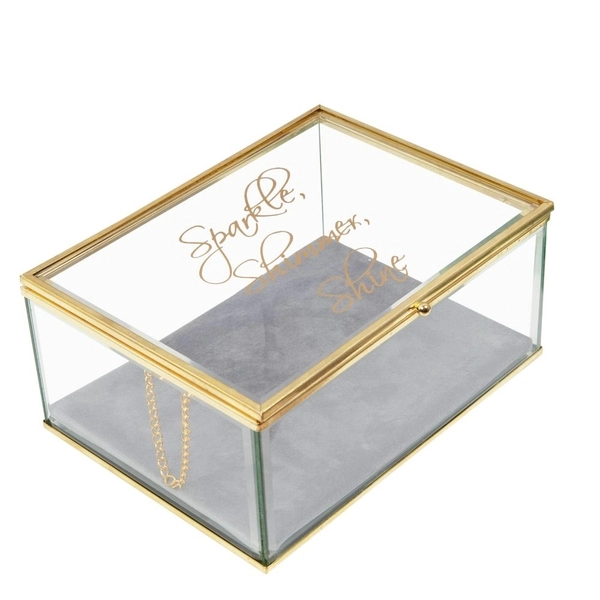 Image of Hestia Grey Jewellery Box GLASS, METAL, FABRIC