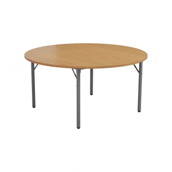 Image of Circular Folding Table 1200 - Oak Top and Silver Legs