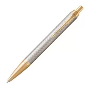 Image of Parker IM Premium Warm Silver Gold Trim Ballpoint Pen