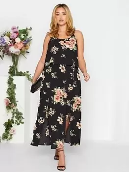 Image of Yours Curve Floral Overlay Maxi Dress Black, Size 18, Women