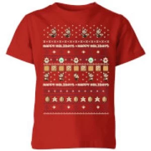 Image of Nintendo Super Mario Happy Holidays The Good Guys Kid's Christmas T-Shirt - Red - 7-8 Years