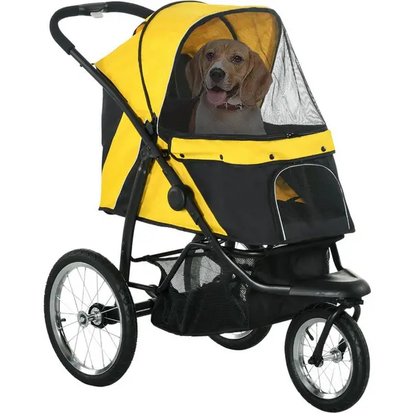 Image of PawHut Pawhut - Pet Stroller Jogger for Medium Dogs, Foldable Pushchair Adjustable Canopy Yellow - Yellow 5056725328993