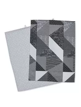 Image of Catherine Lansfield Larsson Geo Tea Towels In Grey - Set Of 2