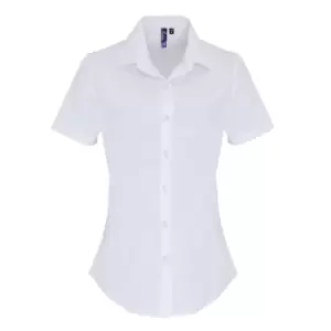 Image of Premier Womens/Ladies Stretch Fit Poplin Short Sleeve Blouse (L) (White)