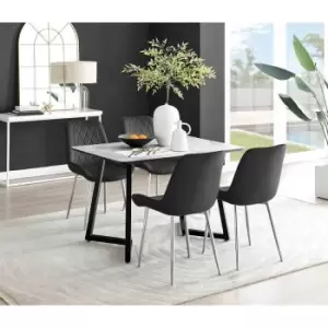 Image of Furniture Box Carson White Marble Effect Dining Table and 4 Black Pesaro Silver Chairs