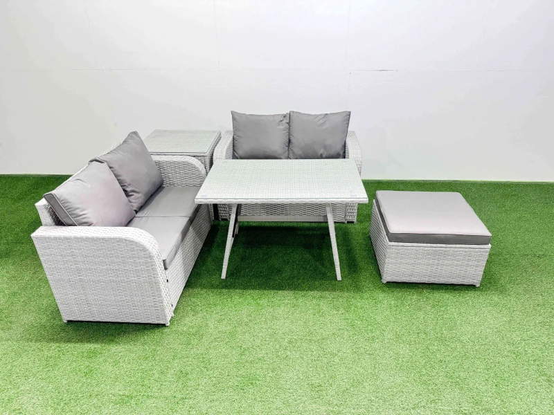 Image of Fimous 5 Seater Outdoor Love Sofa Set Rattan Garden Furniture Sets in Light Grey Light Grey Unisex