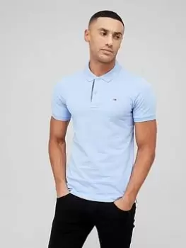 Image of Tommy Jeans Slim Fit Placket Polo Shirt - Light Blue, Size S, Men