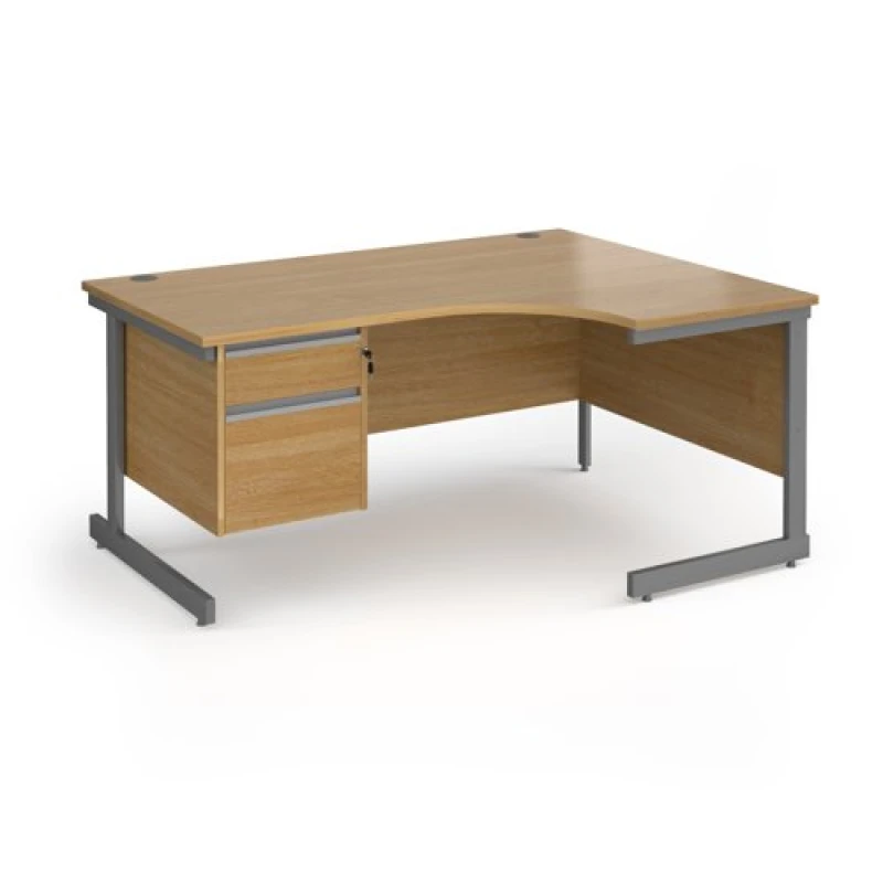 Image of Contract 25 Right Hand Graphite Frame Ergonomic Office Desk with 2 Drawer Pedestal - 1600mm - Oak