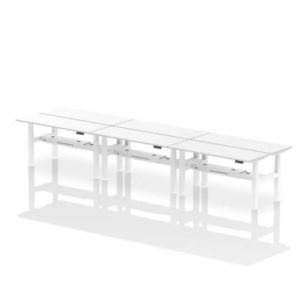 Image of Air Air Back-to-Back 1600 x 600mm Height Adjustable 6 Person Bench Desk White Top with Cable Ports White Frame HASCP6P16600WHTW