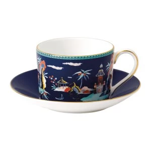 Image of Wedgwood Wonderlust Blue Pagoda Teacup Saucer Blue