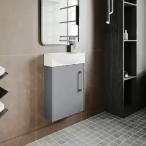 Image of Hudson Reed Juno Compact LH Wall Hung Vanity Unit and Basin 440mm Wide - Coastal Grey