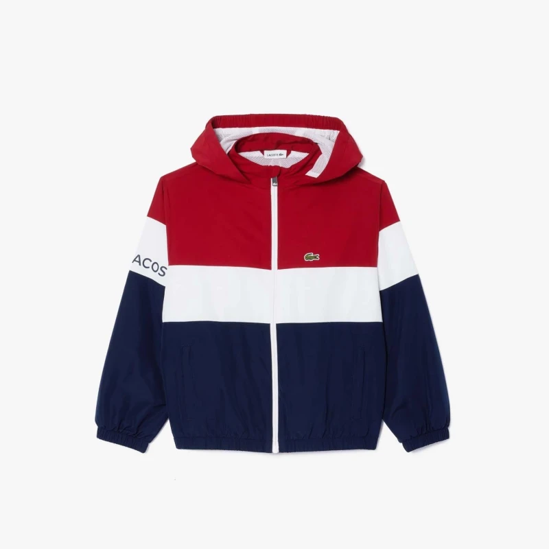 Image of Lacoste Recycled Polyester Zipped Hooded Jacket - Orange white Orange white 8