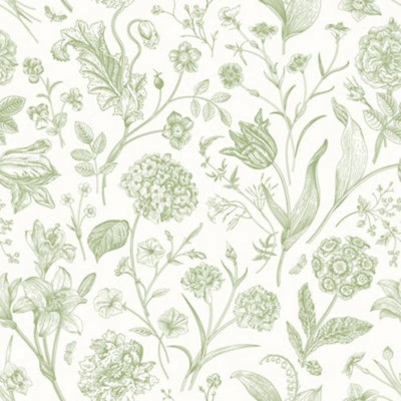 Image of Hoopla Walls Floral Toile - Sage 10M Wallpaper