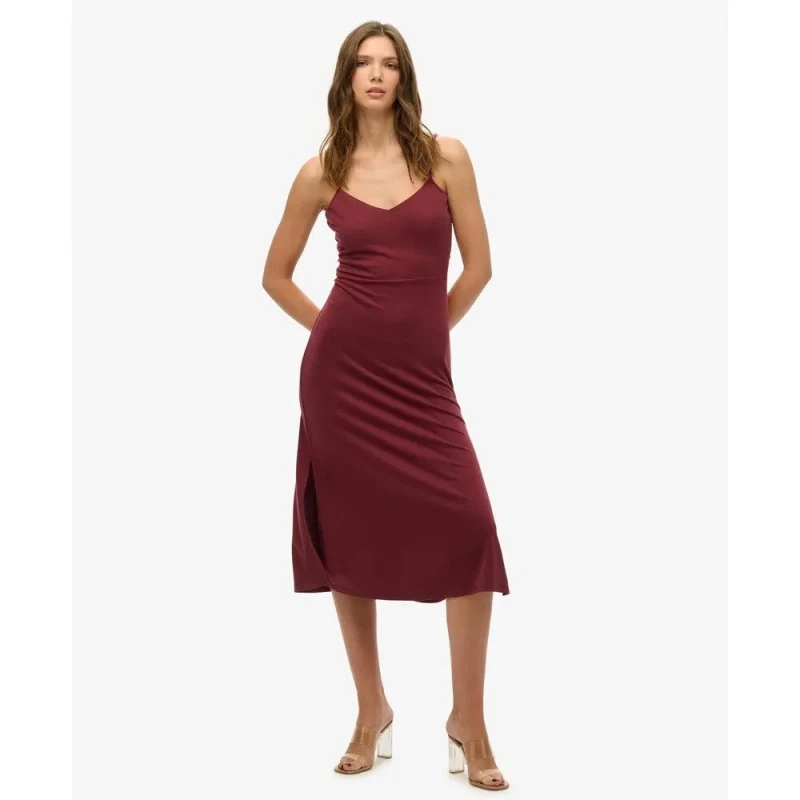 Image of Superdry Open-back jersey dress For Her Superdry Marron Female S