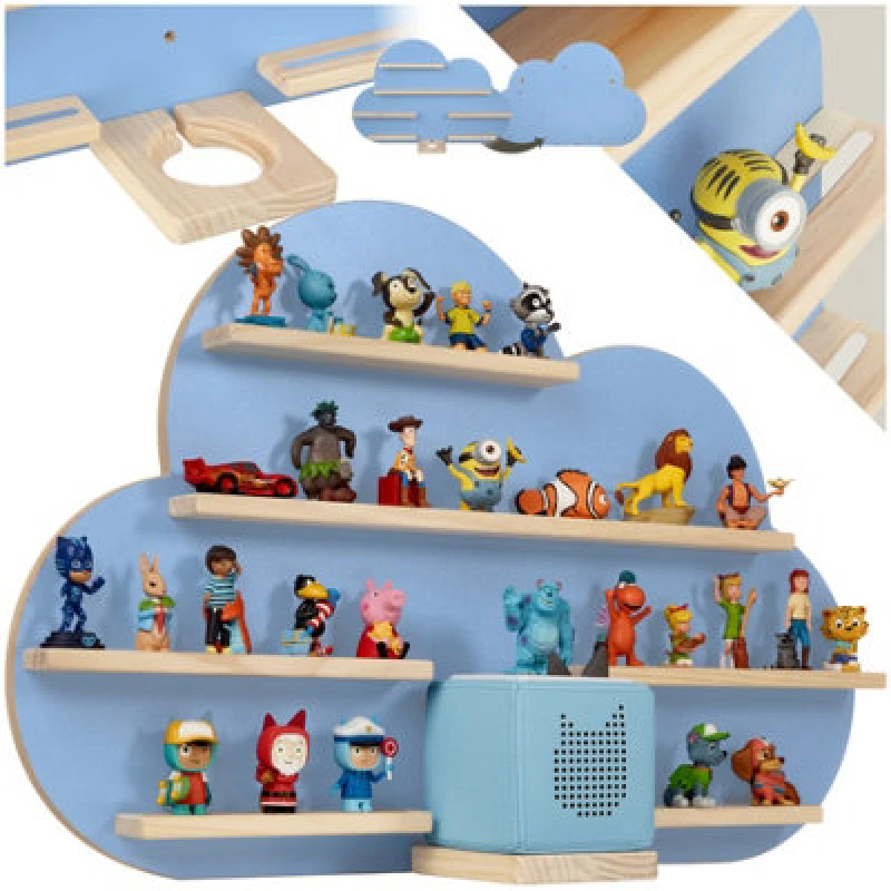 Image of Tectake Wall Shelf 'cloud' - Child-Friendly Cloud Design, Fits 28 Figurines, Magnetic Strips, With Integrated Cable Management - Blue