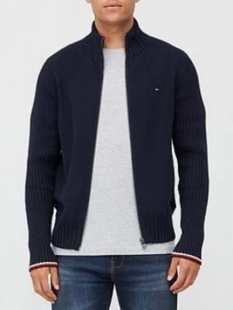 Image of Tommy Hilfiger Bold Structure Zip Through Knitted Jumper - Navy