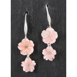 Image of Mother of Pearl Shell Hanging Flower Earrings Pink