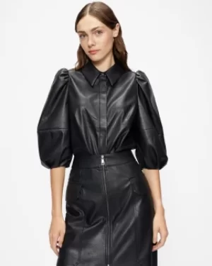 Image of Balloon Sleeve Pleather Shirt