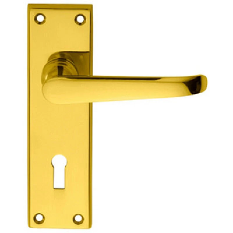 Image of Loops PAIR Straight Victorian Handles on Lock Backplate 150 x 42mm Polished Brass Metallics