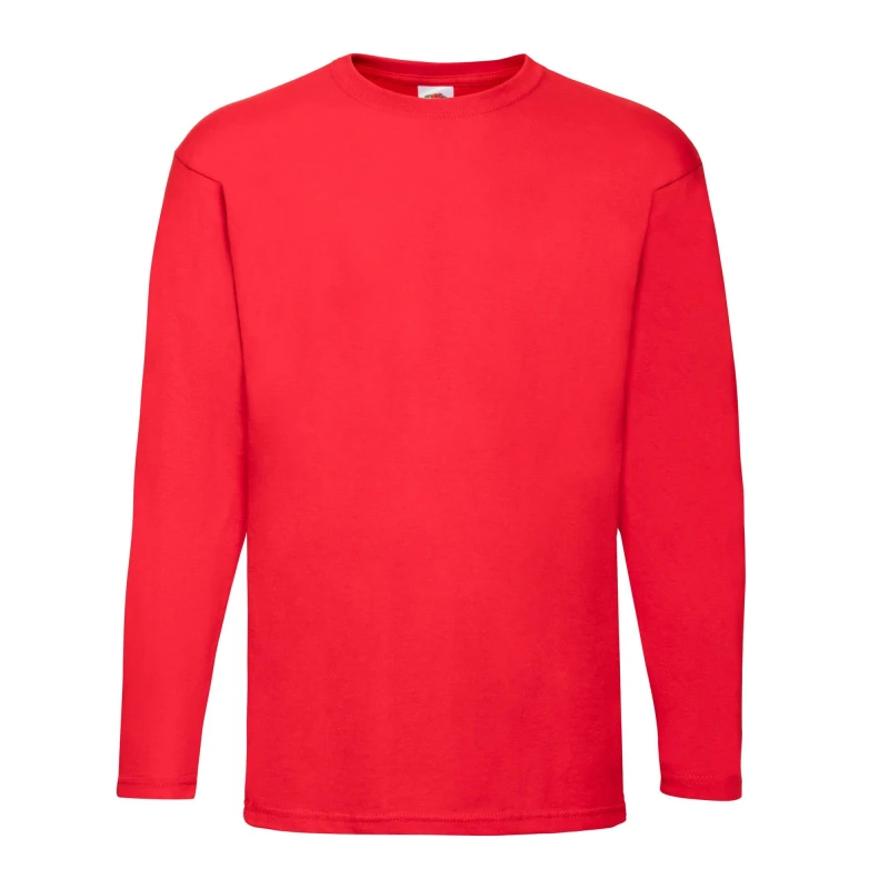 Image of Fruit Of The Loom Fruit of the Loom Men Valueweight Plain Long-Sleeved T-Shirt in Red Size: Small Red S Male 5063425936021