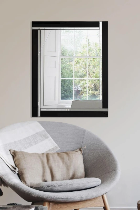 Image of Mirroroutlet Frameless Aston Black Double Bevelled All Glass Mirror 68 X 58 Cm