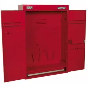 Image of 615 x 195 x 900 Wall Mounted 1 Drawer Tool Cabinet - red - Lockable Storage Unit