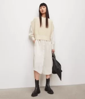 Image of AllSaints Womens Aga 2-In-1 Shirt Dress, Ivory White, Size: M