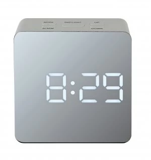 Image of Acctim LED Mirrored Alarm Clock - White